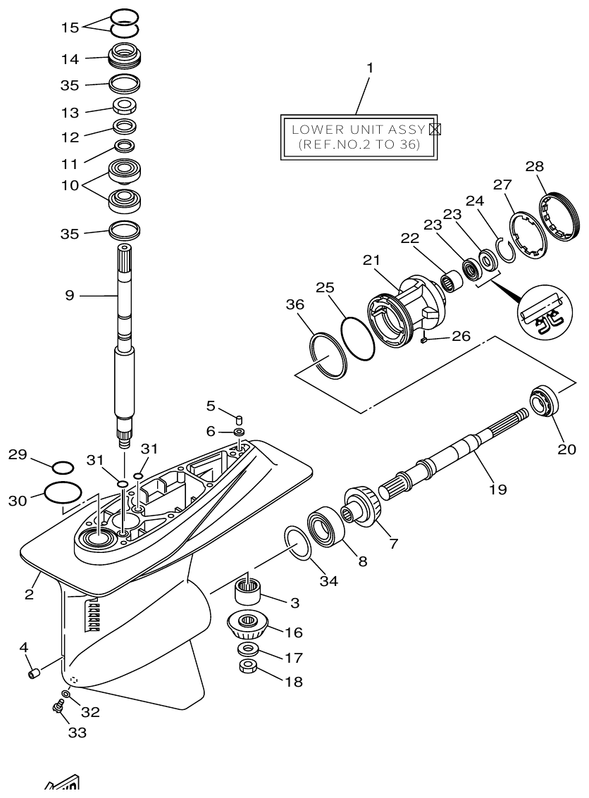 Yamaha DE DHD (6U32) LOWER CASING & DRIVE 1 parts diagram
